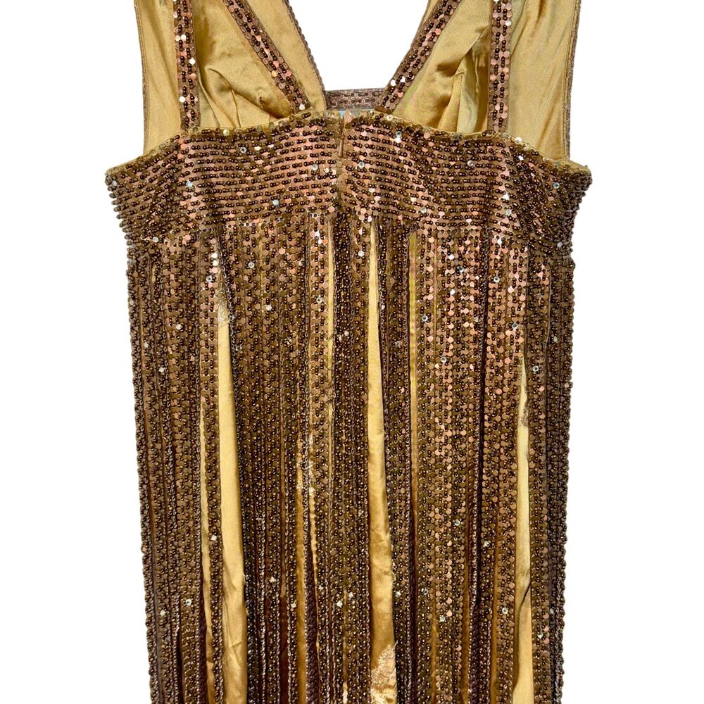 NWT Mandalay Gold Beaded Fringe Studded Sequin Mini Cocktail Party Dress Size 2 - Picture 8 of 13